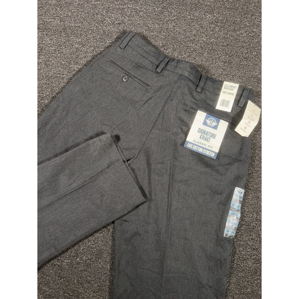 New Dockers Pants Men's 34x30 Gray Signature Khaki Classic Fit Shirt Gripper